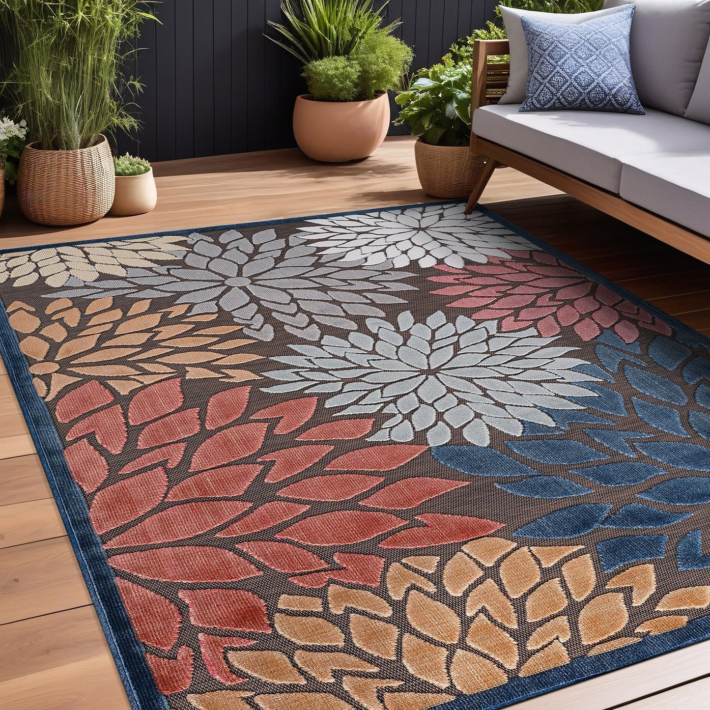 Beverly Rug Outdoor Rug 10x14 Large Modern Floral Tropical Area Rugs for Indoor and Outdoor Patio Easy to Clean Non Shedding Living Room Porch Garden Washable Outside Carpet (10 x 14 Brown)