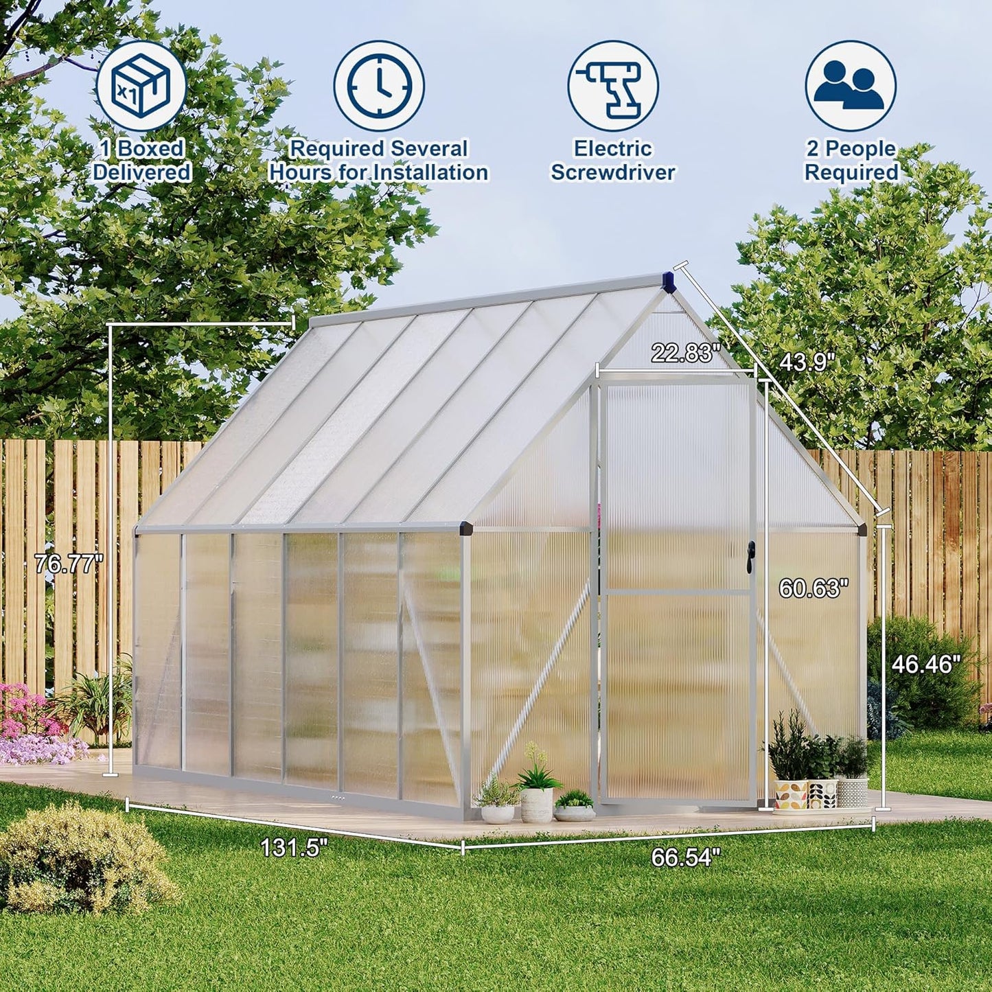 6'X11' Aluminum-Framed Polycarbonate Greenhouse, Heavy Duty Polycarbonate Greenhouse with Quick Setup Structure and Roof Vent, Large Enhanced Aluminum Greenhouses Kit for Outdoors