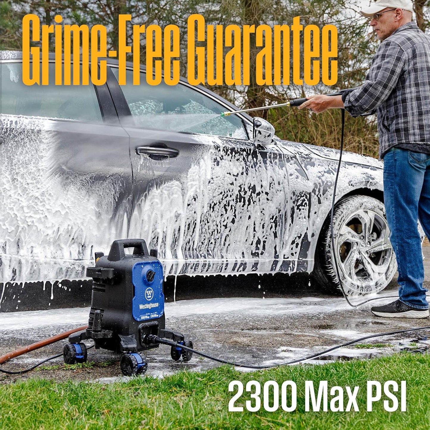 Westinghouse ePX3100 Electric Pressure Washer, 2300 Max PSI 1.76 Max GPM with Anti-Tipping Technology, Onboard Soap Tank, Pro-Style Steel Wand, 5-Nozzle Set, for Cars/Fences/Driveways/Home/Patios