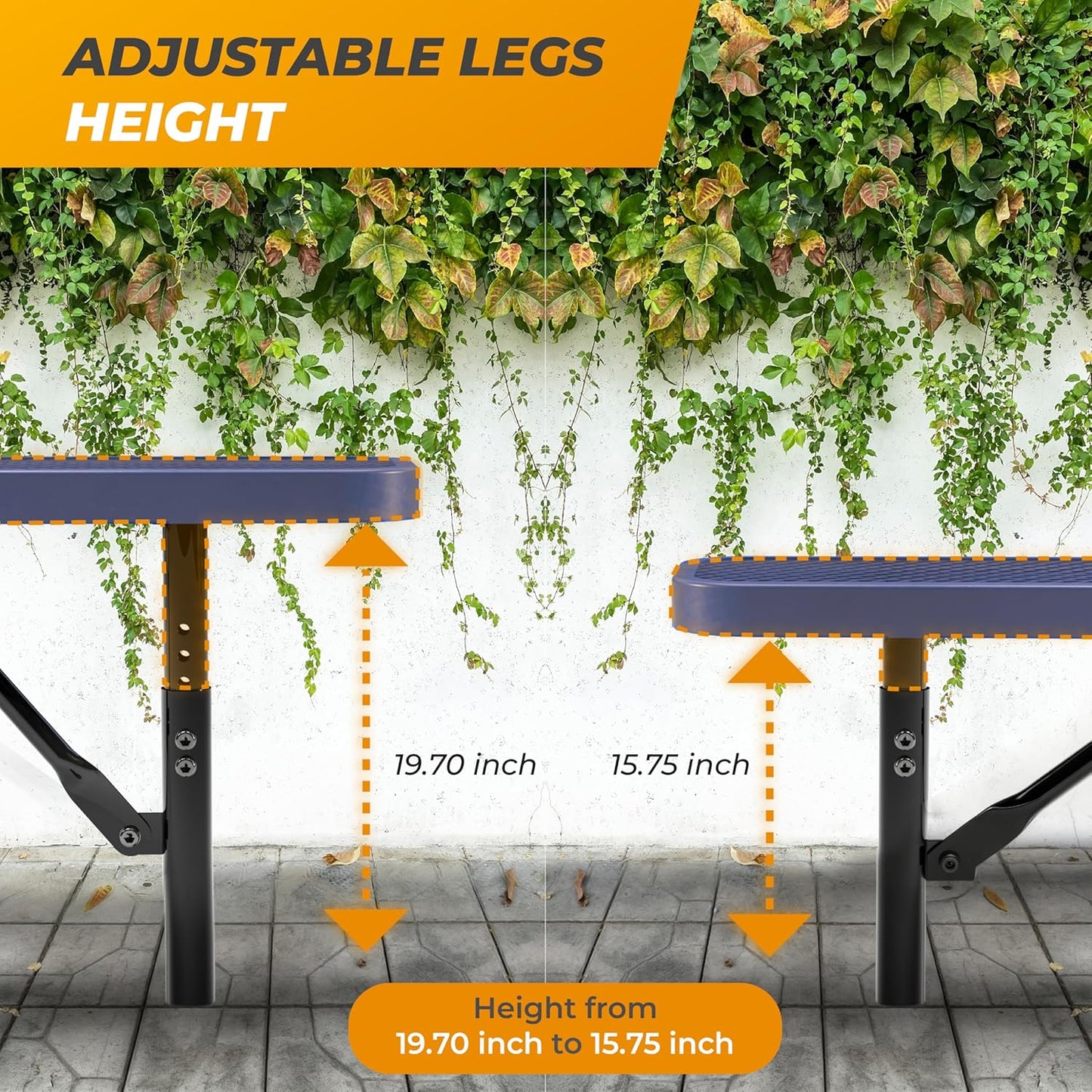 Heavy-Duty Outdoor Metal Bench, Thermoplastic-Coated, Inground, Weatherproof, Commercial-Grade for Parks, Gardens, Patios, Stores & More (6 Ft - Inground, Blue)