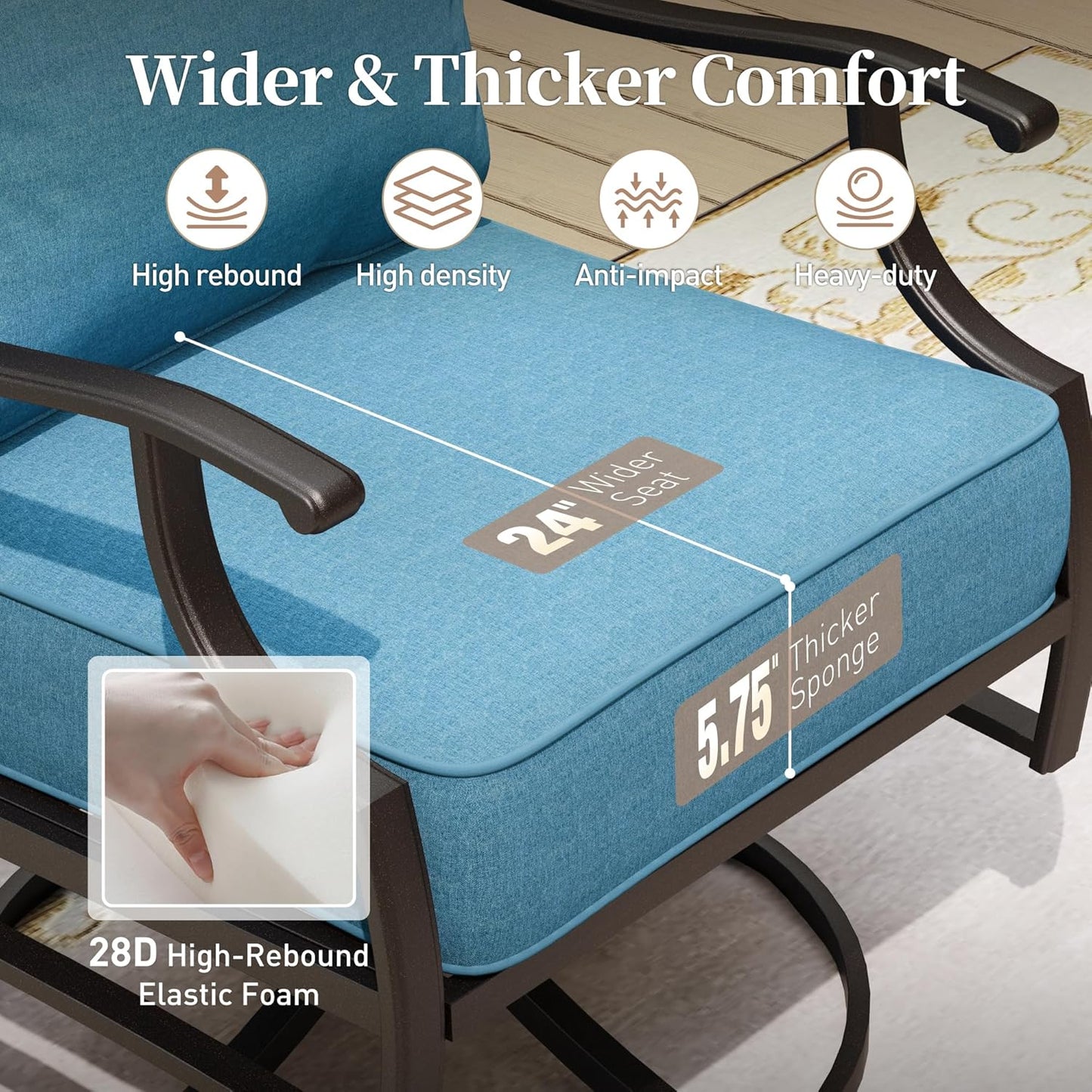 Metal Outdoor Swivel Patio Chairs Set of 2 with 5.75" Extra Thick Cushion, 2 Piece High Back Swivel Rocker Patio Chairs Outdoor Furniture Seating for Deck Balcony Front Porch, Navy