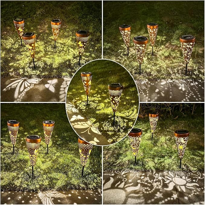 DIBIEECN 6 Pack Butterfly Solar Pathway Lights Outdoor,Metal Garden Decorations Outdoor Lights with Patterns and Warm Light,Waterproof Landscape Lighting for Path Patio Backyard Walkway Yard