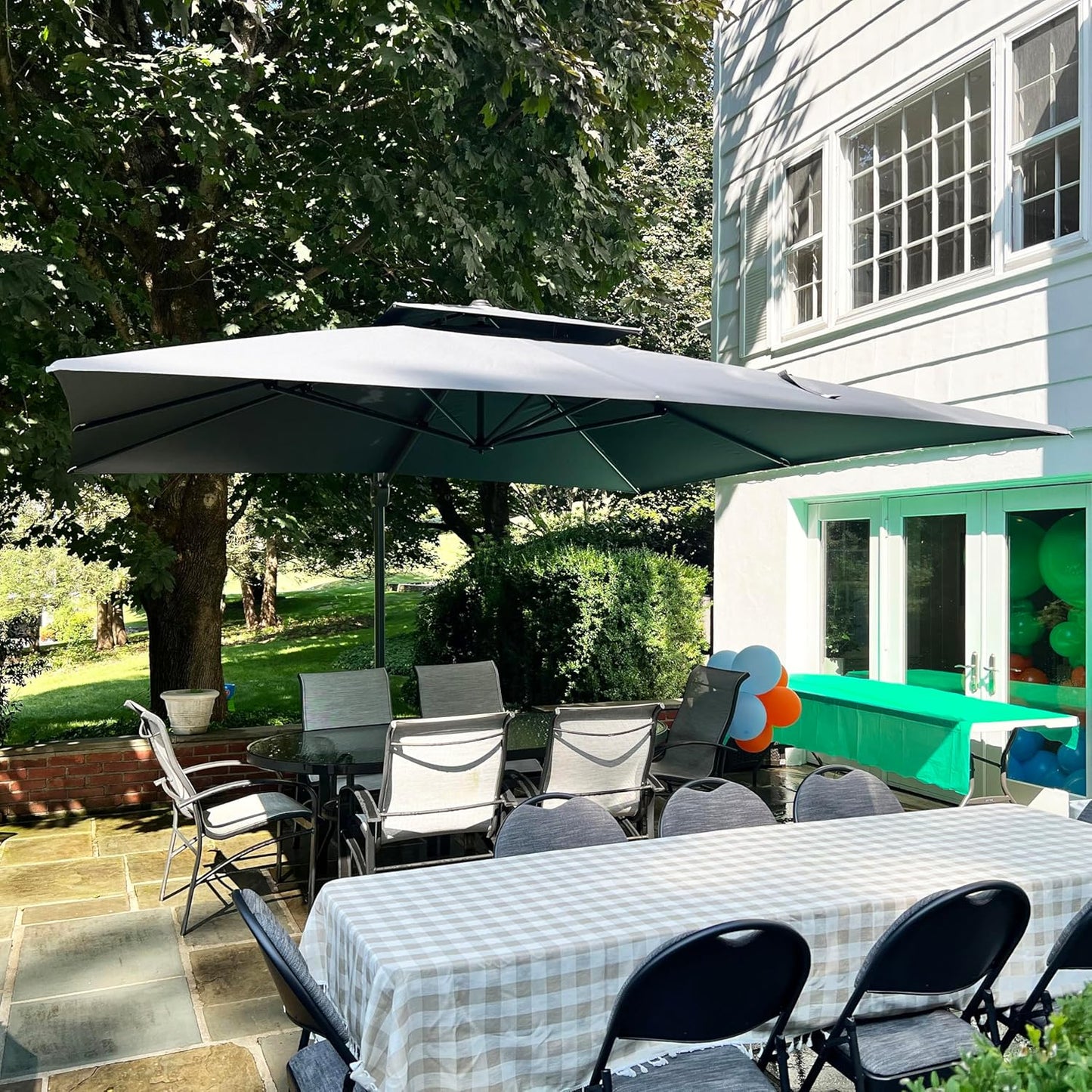 PURPLE LEAF 11FT Cantilever Outdoor Umbrellas Large Patio Umbrella Hanging Double Top Square Offset Umbrella with 360°Rotation Tilting Umbrella Outdoor Patio, Grey