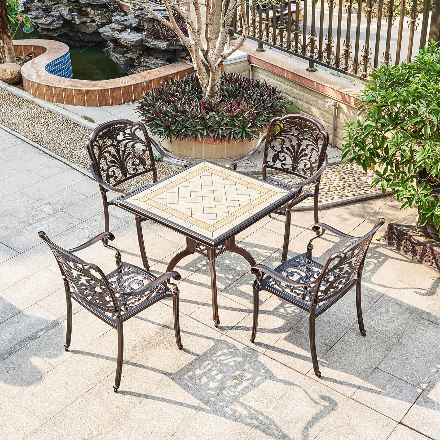 Outdoor Dining Chair Cast Aluminum Patio Chairs Set of 2 All-Weather Patio Dining Chair with Adjustable Feet for Backyard Garden (Violet Chair)