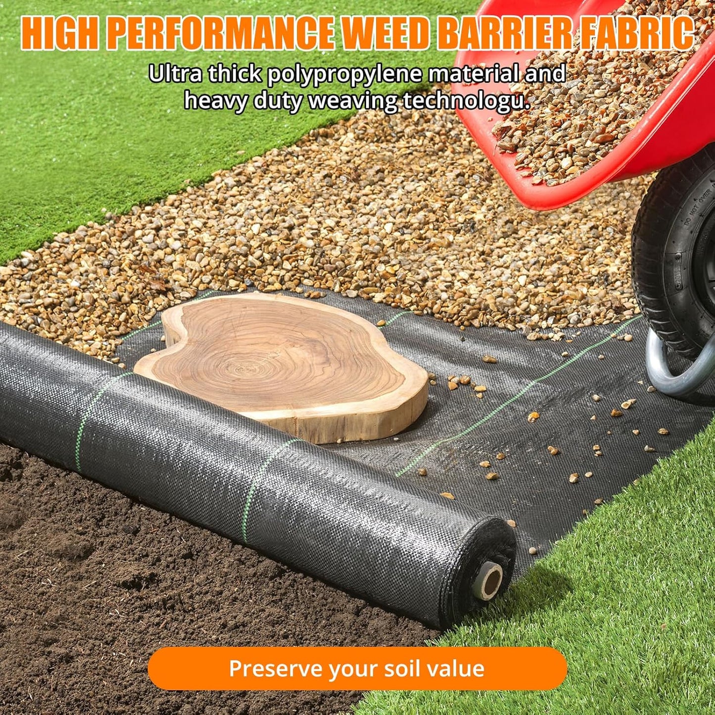 Towallmark Weed Barrier Landscape Fabric 5FTx330FT, Heavy Duty 3.2O Weed Block Gardening Ground Cover Mat, Weed Control Garden Cloth, Woven Geotextile Fabric for Underlayment, Driveway Fabric