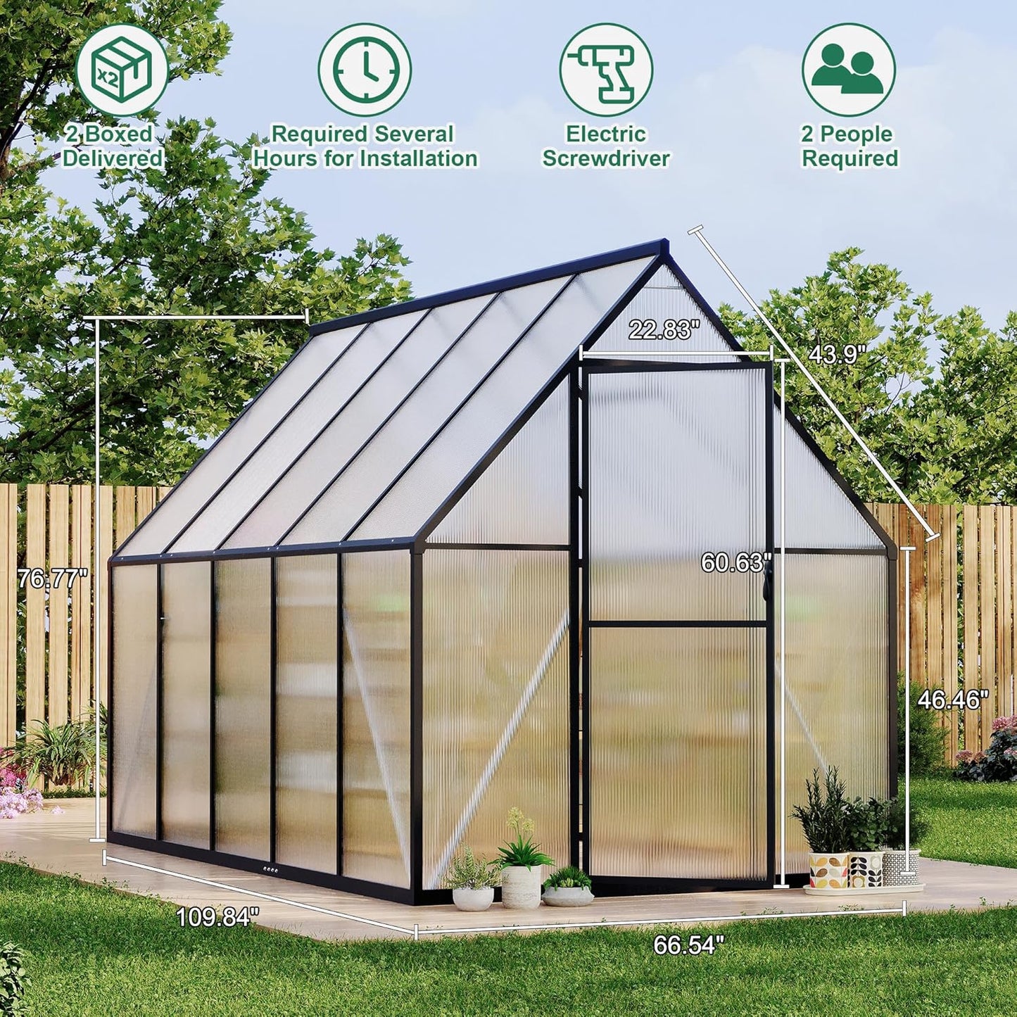 6'x9' Aluminum-Framed Polycarbonate Greenhouse, Heavy Duty Polycarbonate Greenhouse with Quick Setup Structure and Roof Vent, Large Enhanced Aluminum GreenhouseKit for Outdoors