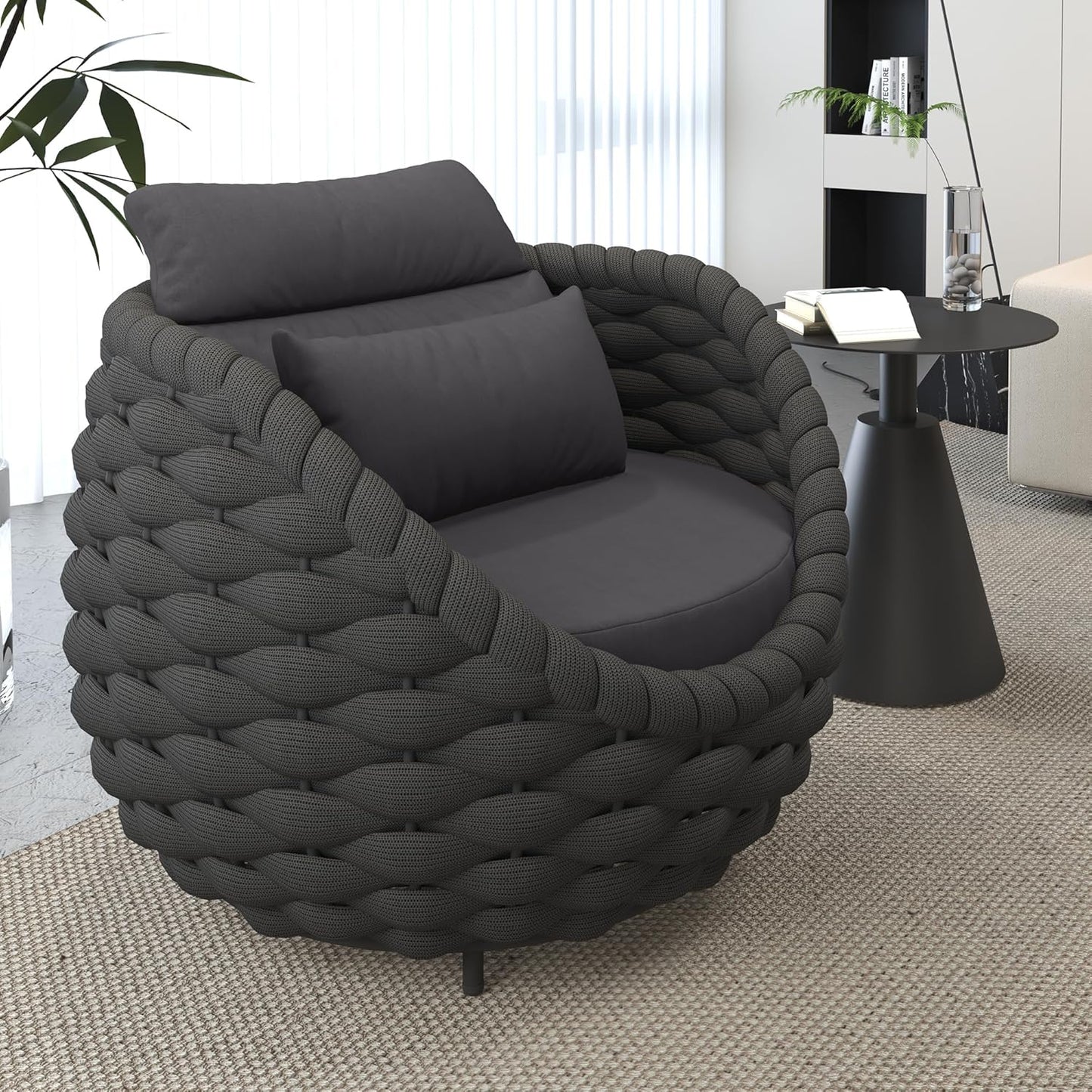 TWT 6 Pieces Patio Sofas All-Weather Rope Balcony Furniture with Cushions & Pillows, Patio Couch Outdoor Patio Furniture Set for Indoor, Balcony, Backyard, Poolside, Dark Grey