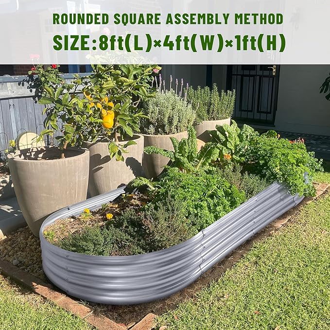 Land Guard 8×4×1 ft Galvanized Raised Garden Bed Kit，Raised Garden Boxes Outdoor, Oval Metal Raised Garden Beds for Vegetables……