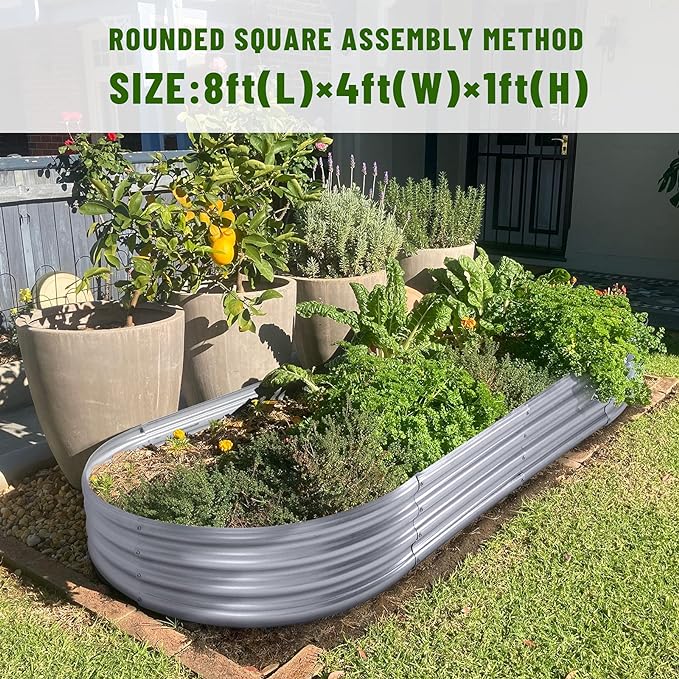 Land Guard 2Pcs Galvanized Steel Raised Garden Bed，8×4×1 ft Large Metal Raised Planter Beds, Aluminum Raised Garden Bed for Vegetables.…