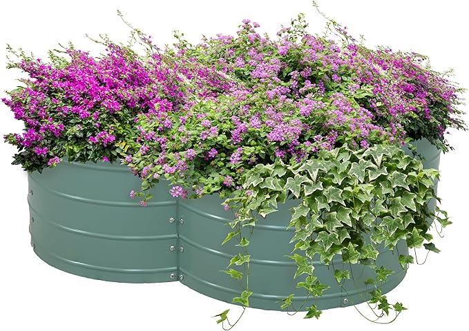 Sunnydaze Galvanized Raised Garden Bed - Metal Raised Bed for Gardening - Outdoor Planter Box for Flowers, Plants, and Vegetables - Green - 12” H Clover