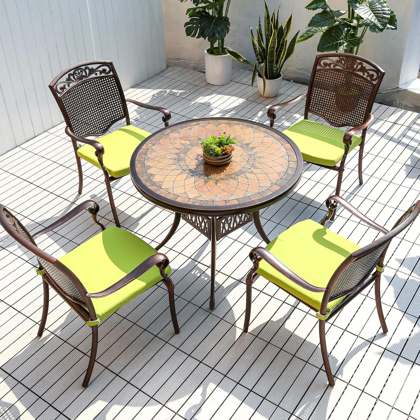 Outdoor Table Tile Round Patio Table All Weather Aluminum Frame Outdoor Dining Tables for Lawn Garden Backyard (90cm Aluminium Tiled Round Table)
