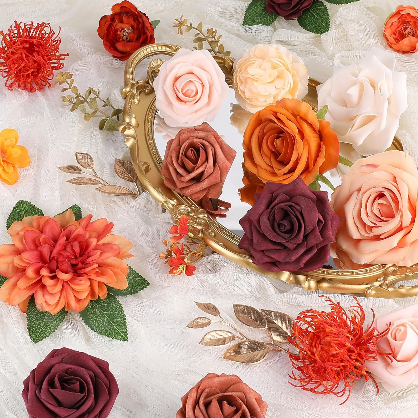 AGIRL Artificial Flowers Combo Silk Mix Purple Fake Flower with Stems for DIY Wedding Bouquets Centerpieces Arrangements Table Chair Decor Baby Shower Home Decor (Terracotta)