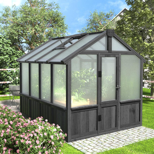 MUPATER 6 x 8 FT Walk-in Wooden Polycarbonate Greenhouse with Ventilated Window & Lockable Door, Multi-Layer PC Panels for UV Protection, Greenhouse Kit for Outdoor, Garden and Backyard, Black
