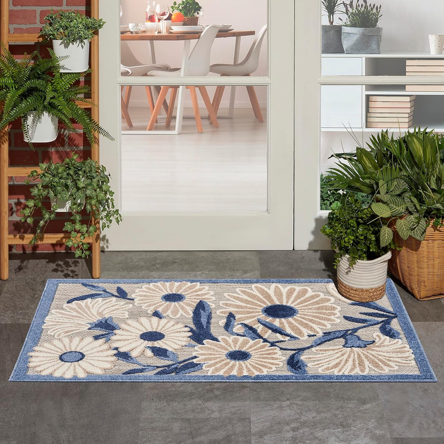 Nourison Home Aloha 3' x 4' Blue Gray Fabric Contemporary Area Rug (3' x 4')