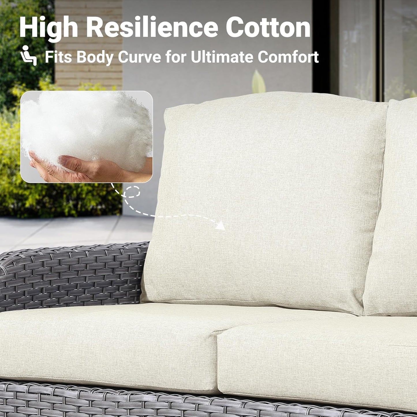 ovios 2 Pieces Patio Furniture Set, Outdoor Wicker Sofa with Glass Coffee Table, All Weather High Back Rattan Loveseat Couch 2 Seats with Comfy Cushions, Beige