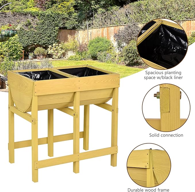 Giantex Raised Garden Bed, Elevated Wood Planter Stand, Garden Grow Box Kit W/Legs for Vegetable, Flower, Herb - Outdoor Planter W/Shelf for Garden, Patio, Backyard - Natural