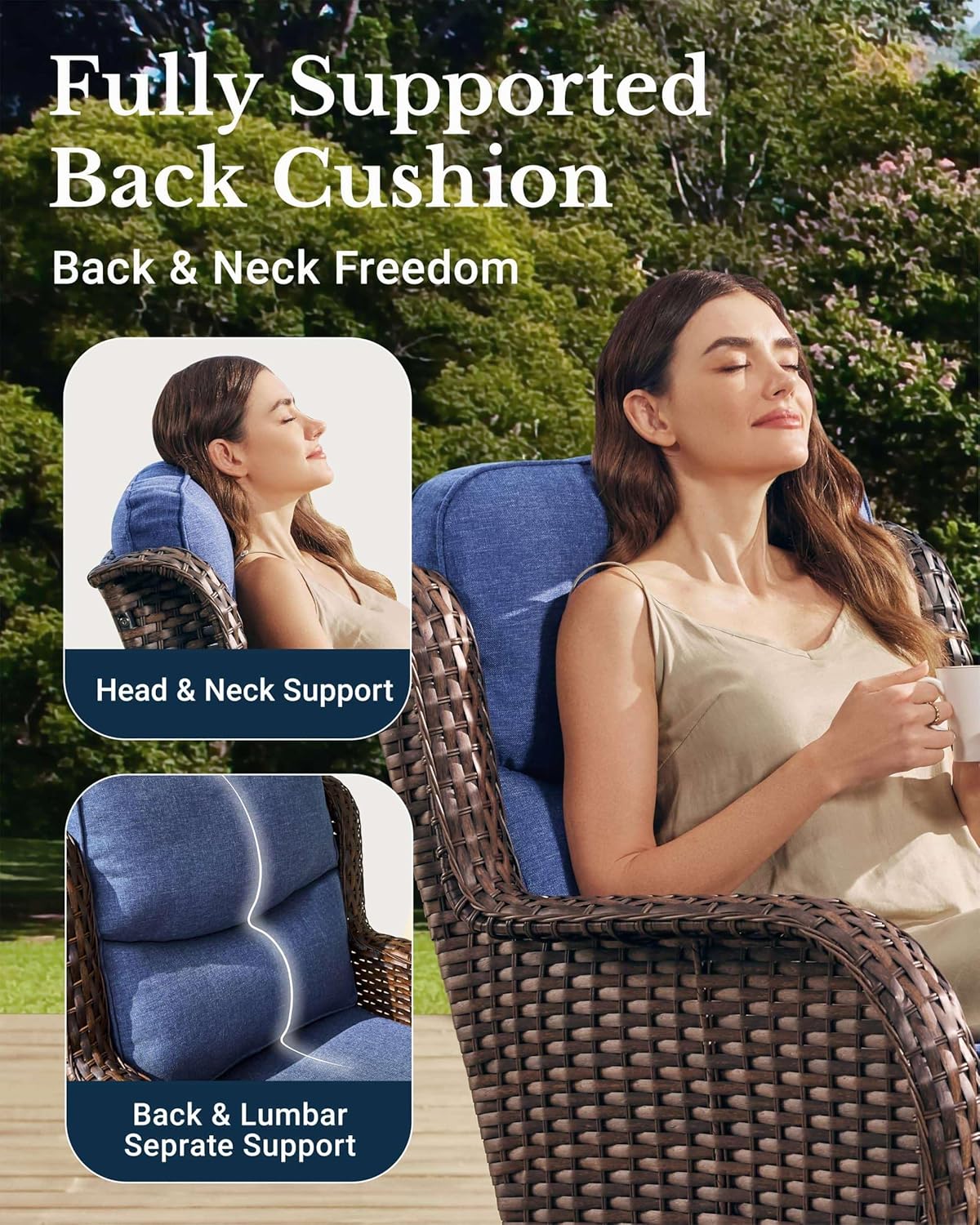 HILLGA Luxury Patio Furniture Set with 6-Inch Thick Cushions, High Back Outdoor Swivel Rocker Chairs and Patio Loveseat, 5-Piece All Weather Conversation Set for Porch Deck Pool Yard, Blue (V3)