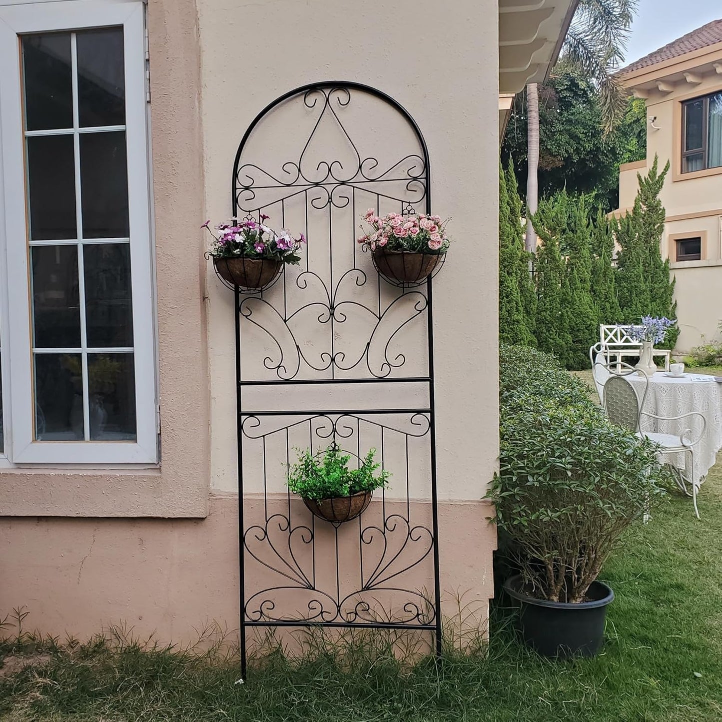 SCENDOR Metal Trellis 82.7" H x 26.7" W Powder-Coated Black Attractive Plant Support Garden Trellis Stylish Garden Addition Lattice Outdoor Yard Décor Roses Vine Ivy Clematis Trellises Black 1 Pack