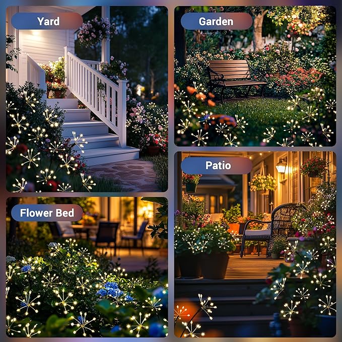 Solar Garden Decor Lights Outdoor, Solar Powered Lights Waterproof for Yard Patio Porch Flowerbed, Fairy Gardening Supplies Gifts Firwork(6 Pack Warm White)
