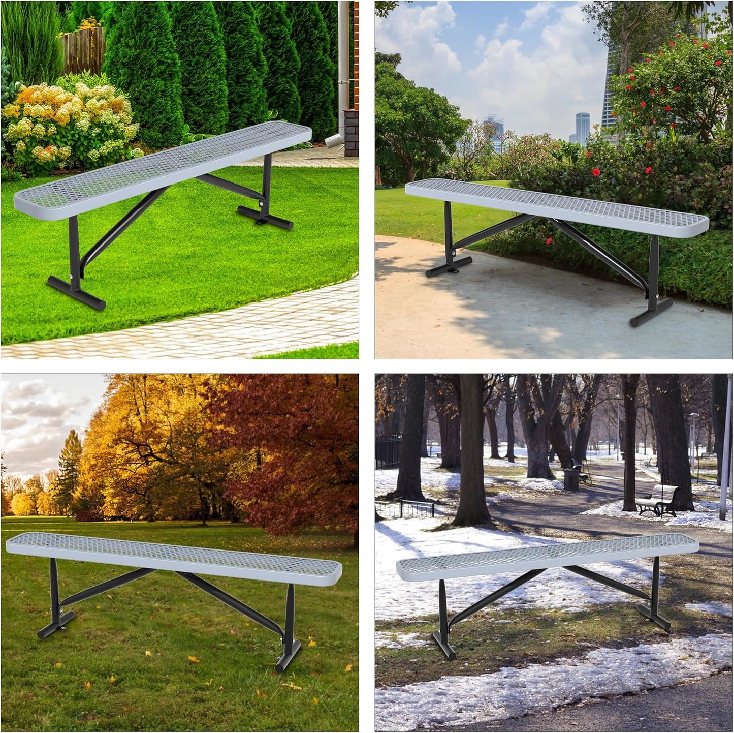 48" L Outdoor Steel Flat Bench, Heavy Duty Metal Park Bench for Outside, Expanded Metal, Commercial Benches Mesh Bench for Shopping Mall, Store, Lawn, Park, Patio, Deck, Garden (Grey, 6FT)
