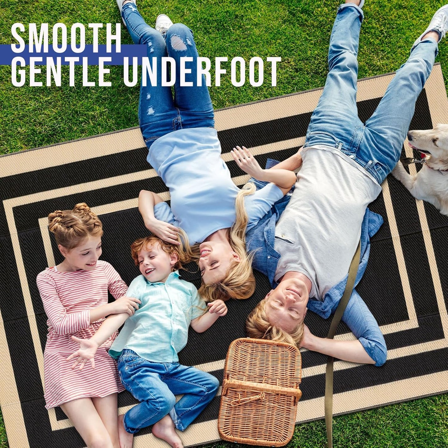 OLANLY Outdoor Rug 5x8 ft Waterproof, Reversible Outdoor Plastic Straw Rug, RV Mat, Indoor Outdoor Carpet Clearance for Patio, Camping, Balcony, Deck, Backyard, Black & Beige