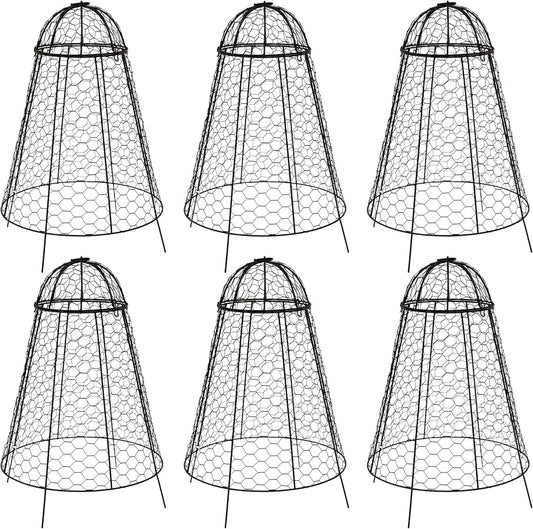 Sunnydaze Chicken Wire Plant Protector Cage - Garden Cloche with Removable Cover - 6 Pack - Protects from Rabbits and Animals