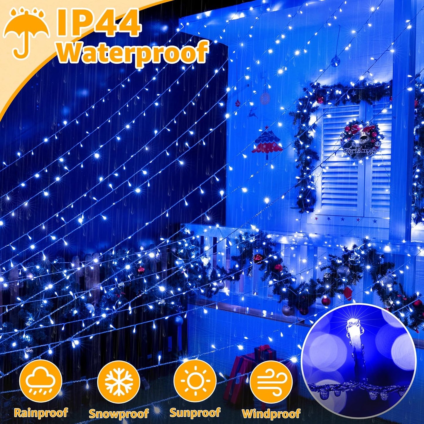 Ollny Christmas Lights Outdoor 800LED 262FT, Blue Plug in Fairy Lights with Remote, 8 Modes Waterproof Timers Dimmable LED String Lights for Indoor House Outside Bedroom Patio Balcony
