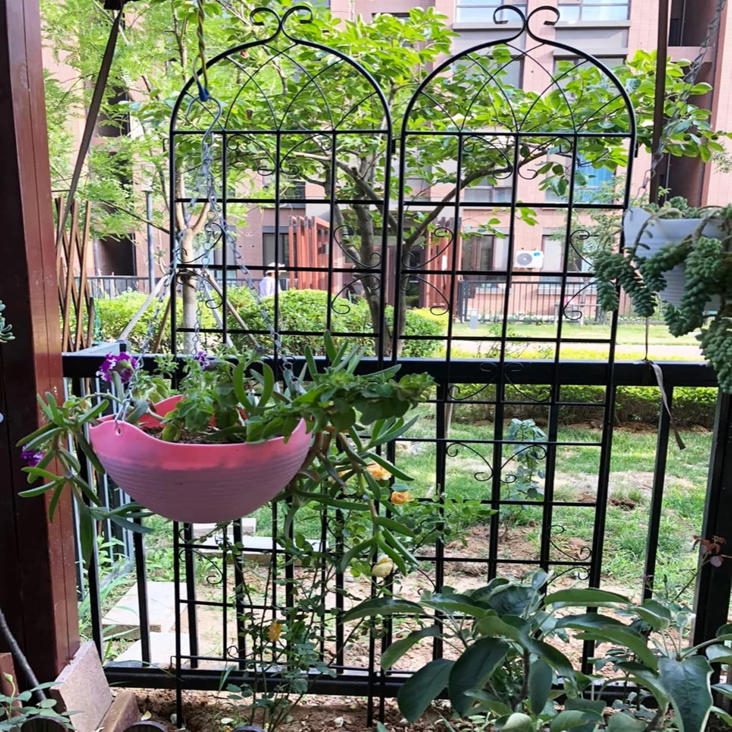 2 Pack Metal Garden Trellis 86.7" H Garden Fence Rustproof Trellis for Climbing Plants Support Roses Flower Outdoor Lawn, Black 7.2 FT Tall