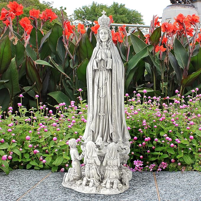 Design Toscano HF160280 Our Lady of Fatima Religious Garden Statue, Large, antique stone