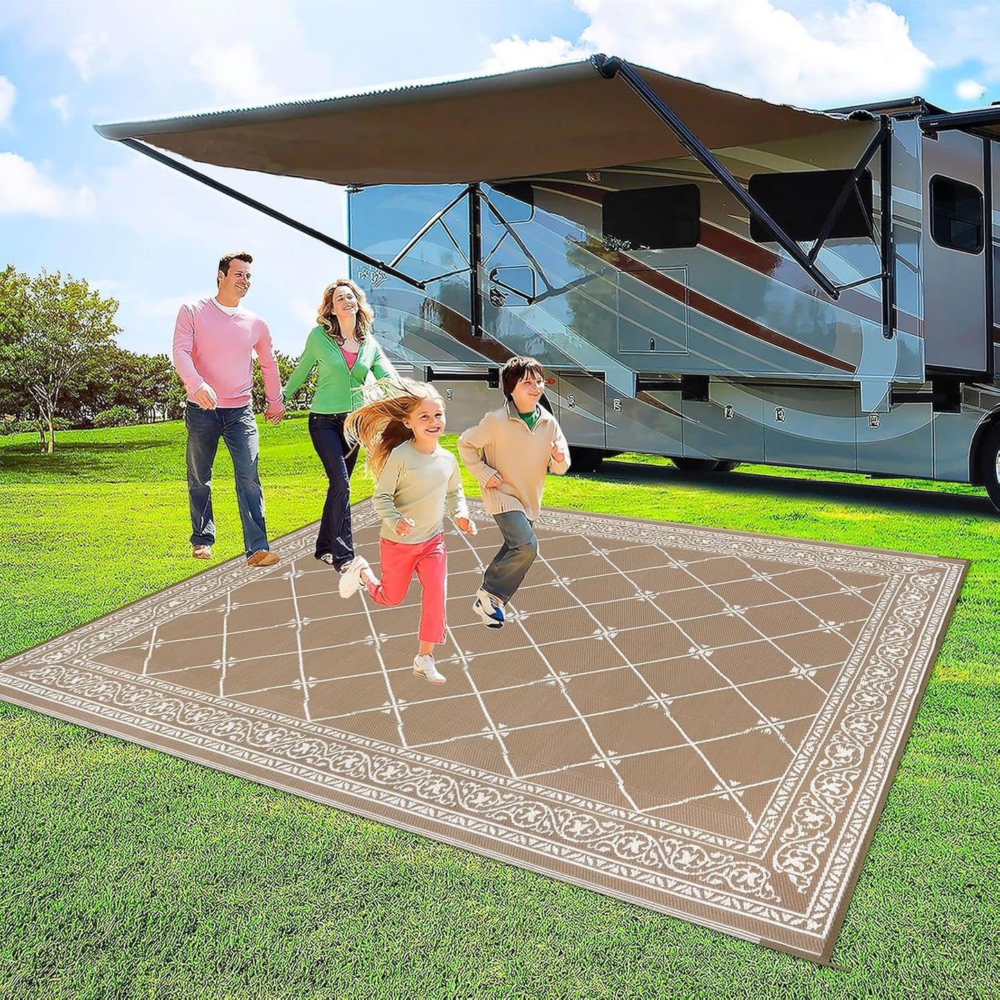 Outdoor Rug 8'x10' for Patios Waterproof Grey Patio Rugs Outdoor Mats for Front Porch,Beach Mat,Reversible Plastic Straw Camping Rugs for Outside RV,Deck,Balcony,Backyard