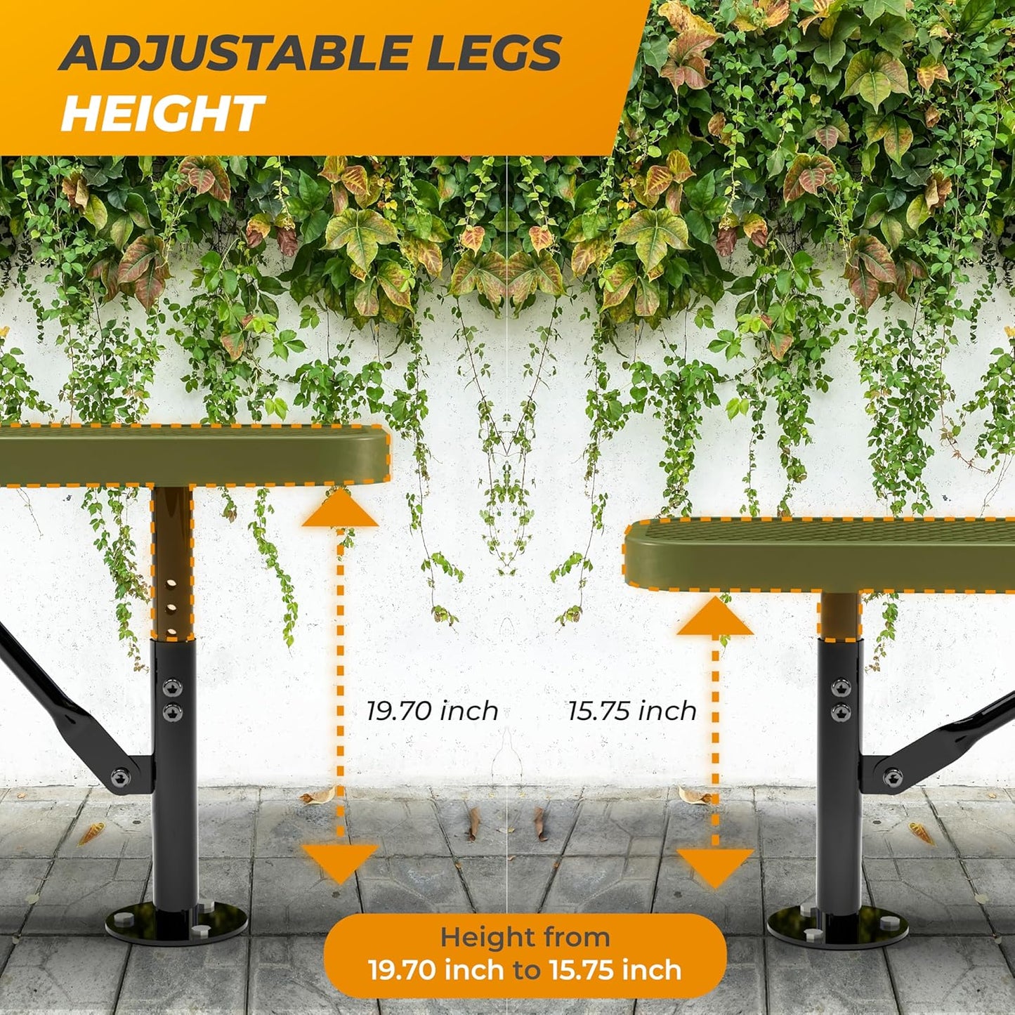 Heavy-Duty Outdoor Metal Bench, Thermoplastic-Coated, Surface, Weatherproof, Commercial-Grade for Parks, Gardens, Patios, Stores & More (6 Ft - Surface, Green)