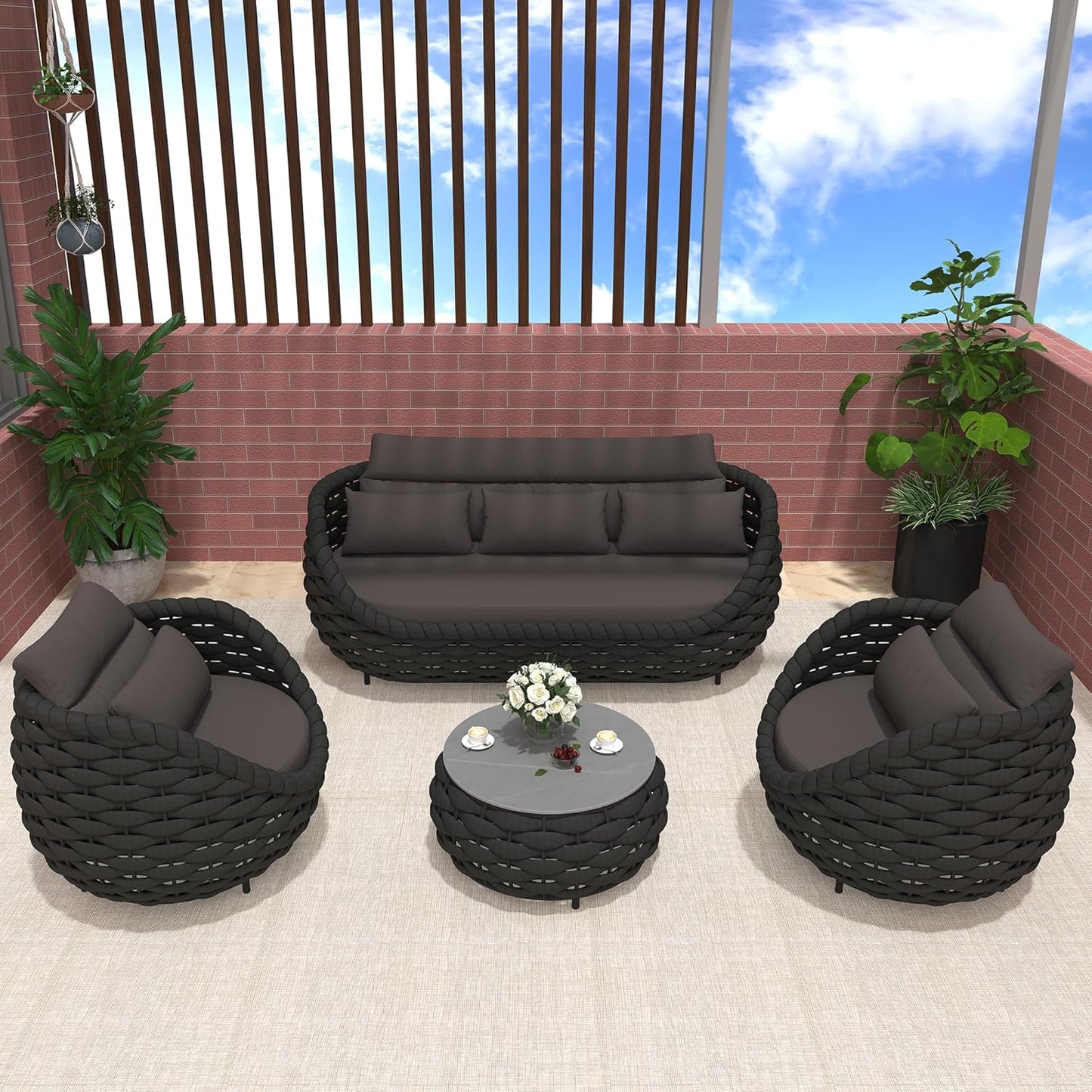 6-Piece Aluminum Patio Furniture Set, Modern Outdoor Conversation Set Sectional Sofa with Water Repellent Thick Cushions and Coffee Table for Balcony, Garden