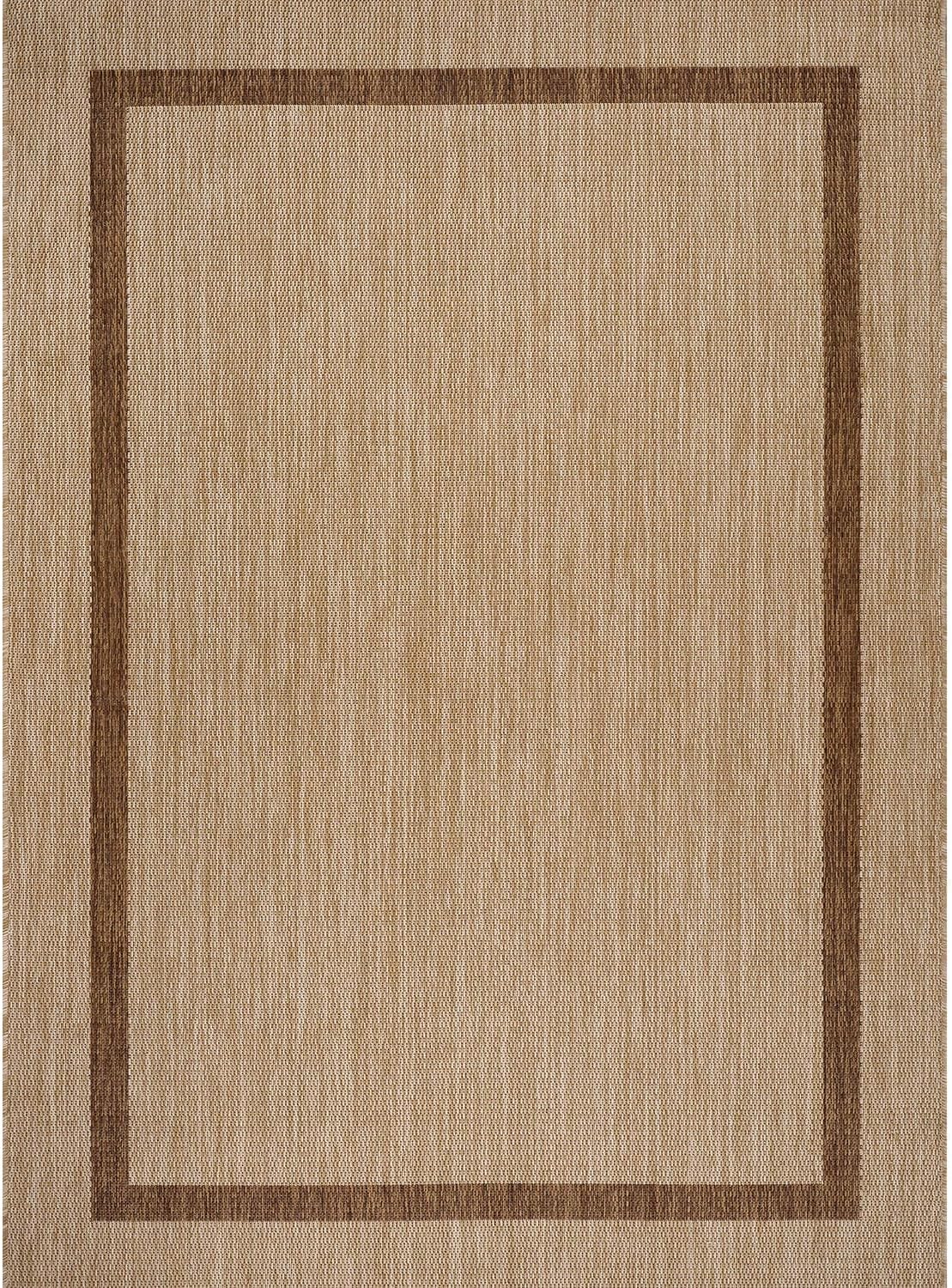 Bordered Outdoor Rug 10x14 Washable Outside Carpet for Indoor Patio Porch Waterproof Easy Cleaning Non Shedding Area Rugs Jute Beige - Nut Brown 10 x 14