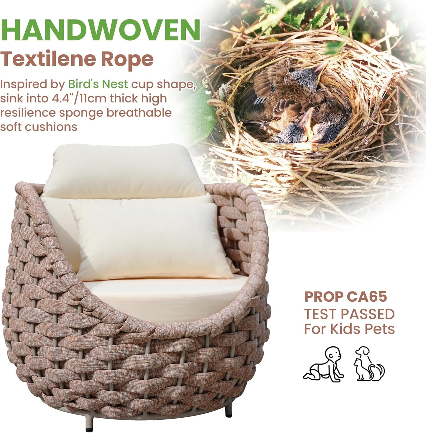 4 Piece Aluminum Patio Furniture: Hand Woven Rope Sofa - Modern Outdoor Sofa Seating with Cushion - All Weather Patio Set for Deck, Yard, Garden, Poolside, Hotel - Terracotta