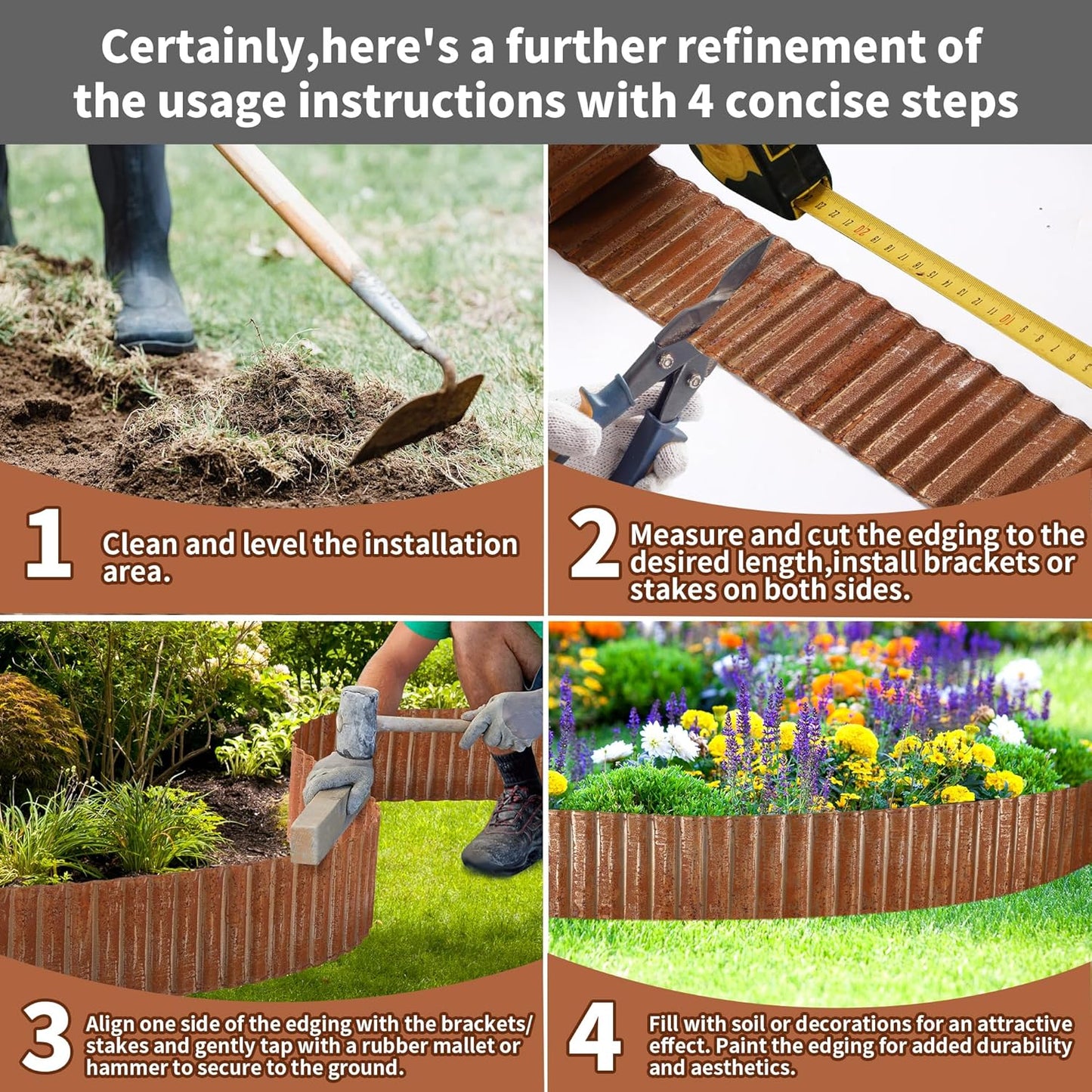 Corrugated Metal Garden Edging, 6"×40Ft Durable Metal Landscape Edging, Modern Corrugated Design for DIY Flower Beds and Landscaping Borders(Rusty)