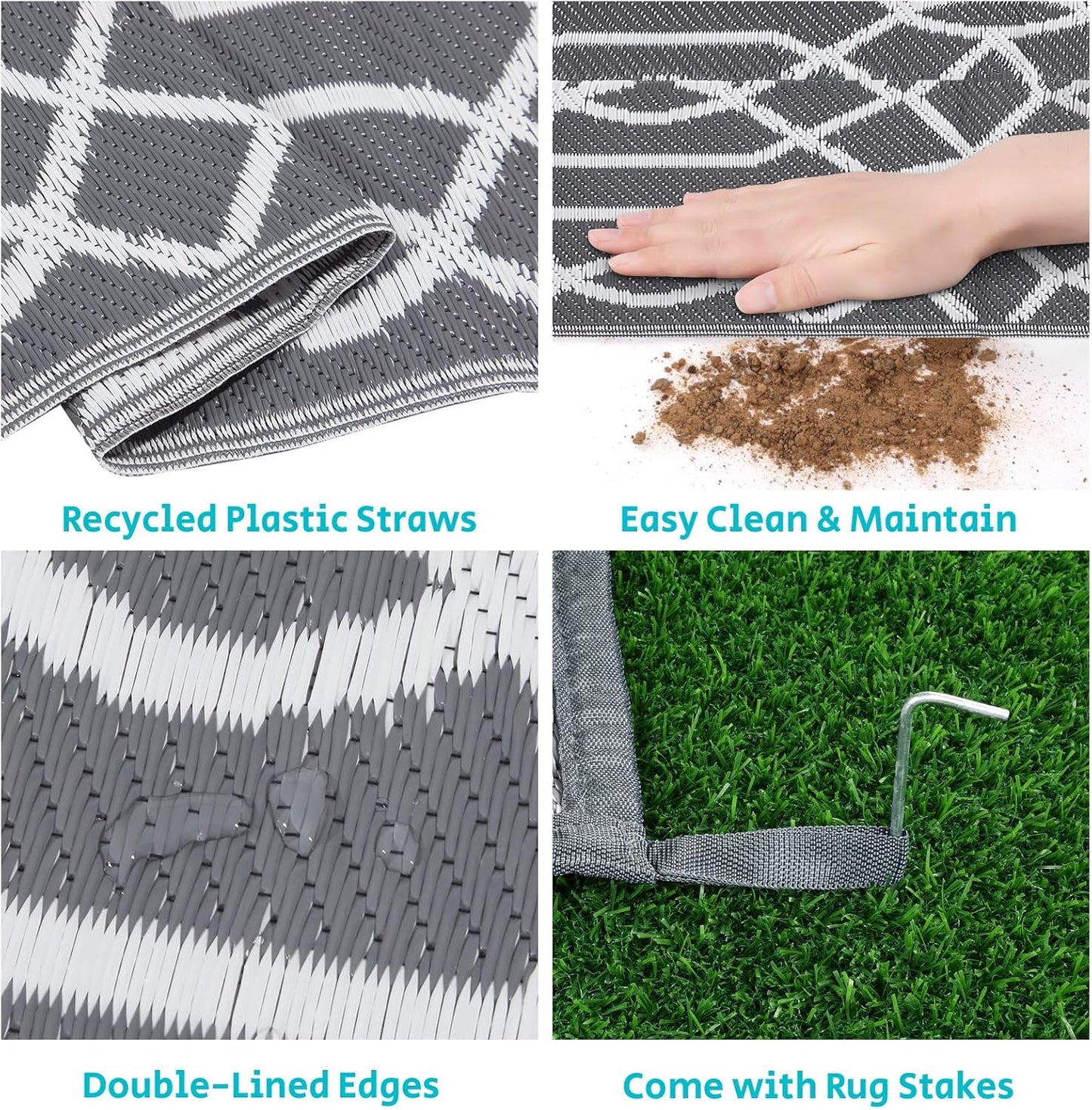 HEBE Outdoor Rug Waterproof 6x9, Reversible Plastic Straw Rug RV Camping Rug, Indoor Outdoor Patio Mat Clearance, Outside Carpet for Porch,Deck,Camper,Balcony,Backyard,Picnic