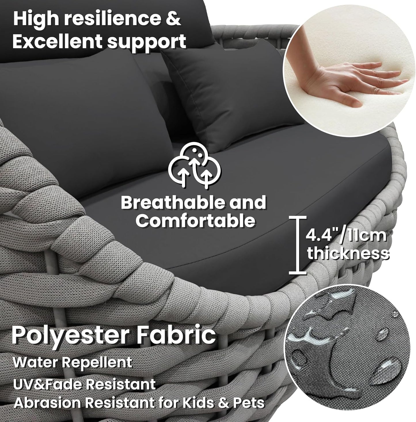 Fully Assembled Patio Furniture Set: 5-Piece Woven Rope Outdoor Conversation Set Cushioned - Modern Metal Deck Loveseat Chair Table Set - Porch Seating for Courtyard Garden Poolside Hotel Resort