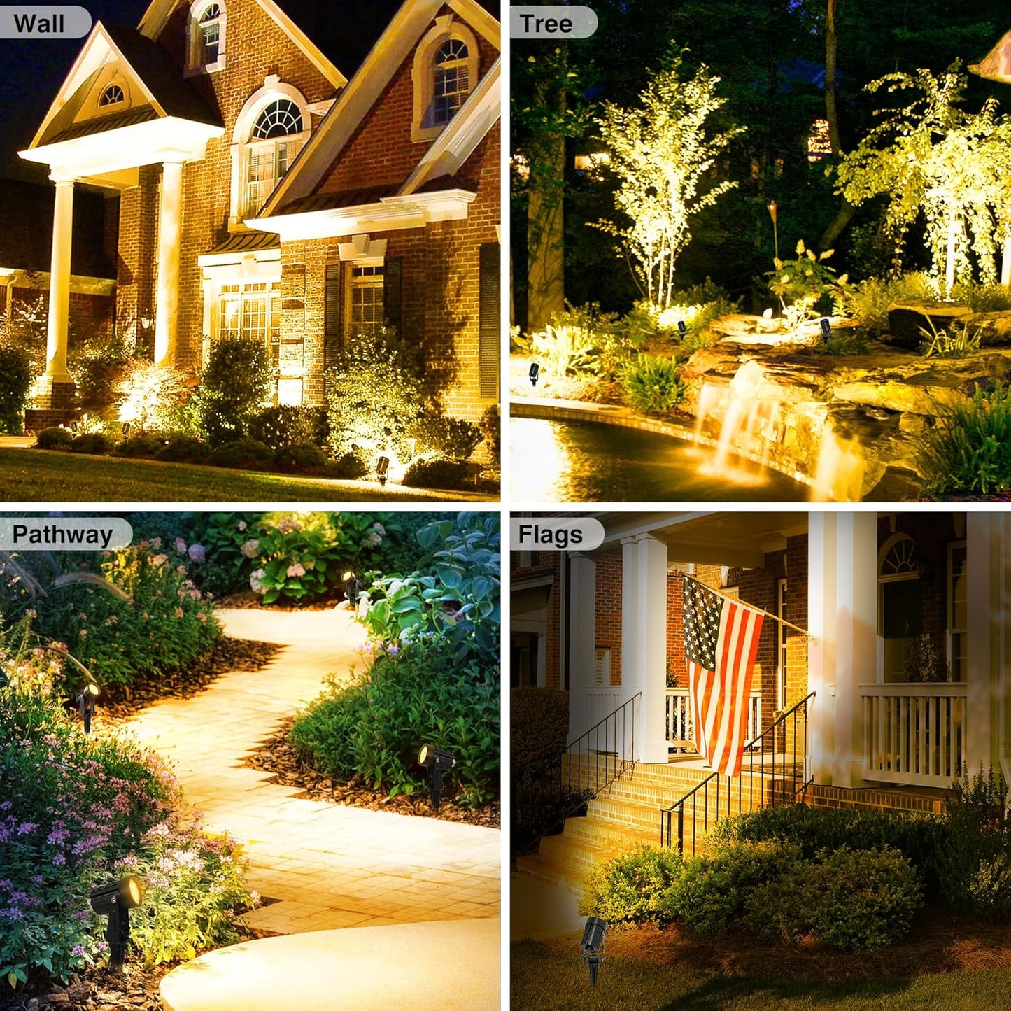 Solar Spot Lights Outdoor, Solar Landscape Spotlights IP65 Waterproof 9.8ft Cable, Auto On/Off Outdoor Wall Lights for Garden Yard Driveway Porch Walkway Pool (1-in-1 3000K Warm White 4 Pack)