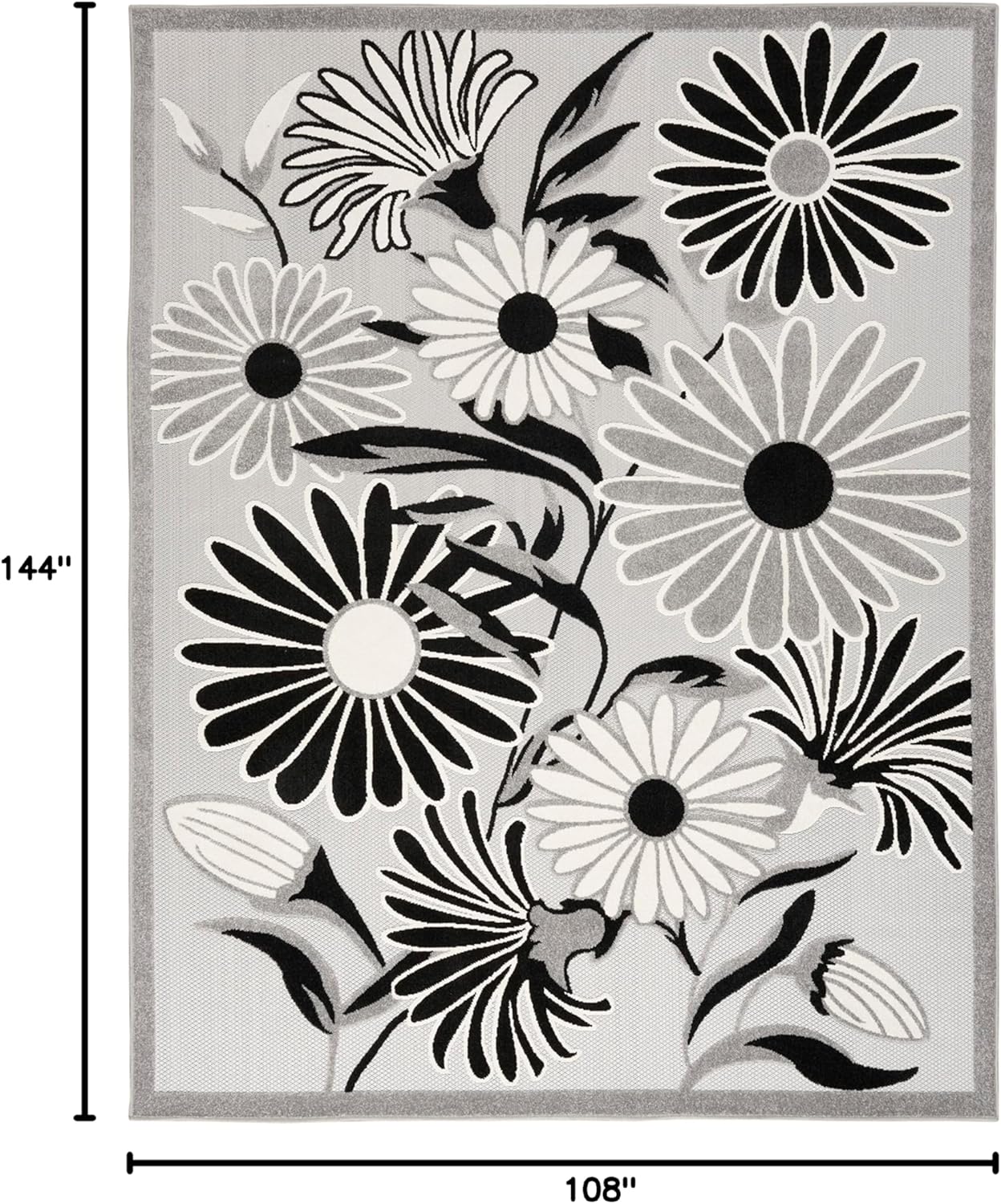 Nourison Home Aloha Indoor/Outdoor Black White 9' x 12' Area Rug, Easy Cleaning, Non Shedding, Bed Room, Living Room, Dining Room, Kitchen (9x12)