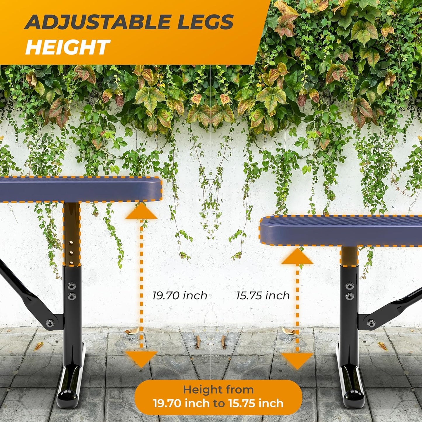 Heavy-Duty Outdoor Metal Bench, Thermoplastic-Coated, Portable, Weatherproof, Commercial-Grade for Parks, Gardens, Patios, Stores & More (6 Ft - Portable, Blue)