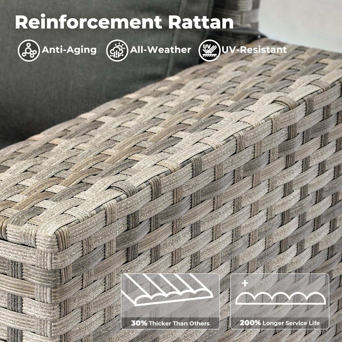 ovios 10 Pieces Patio Furniture Set, Outdoor Wicker Sectional Sofa with 42" Fire Pit Table Swivel Chairs, Modern Modular Deep Seat Rattan Couch Conversation Sets, Black