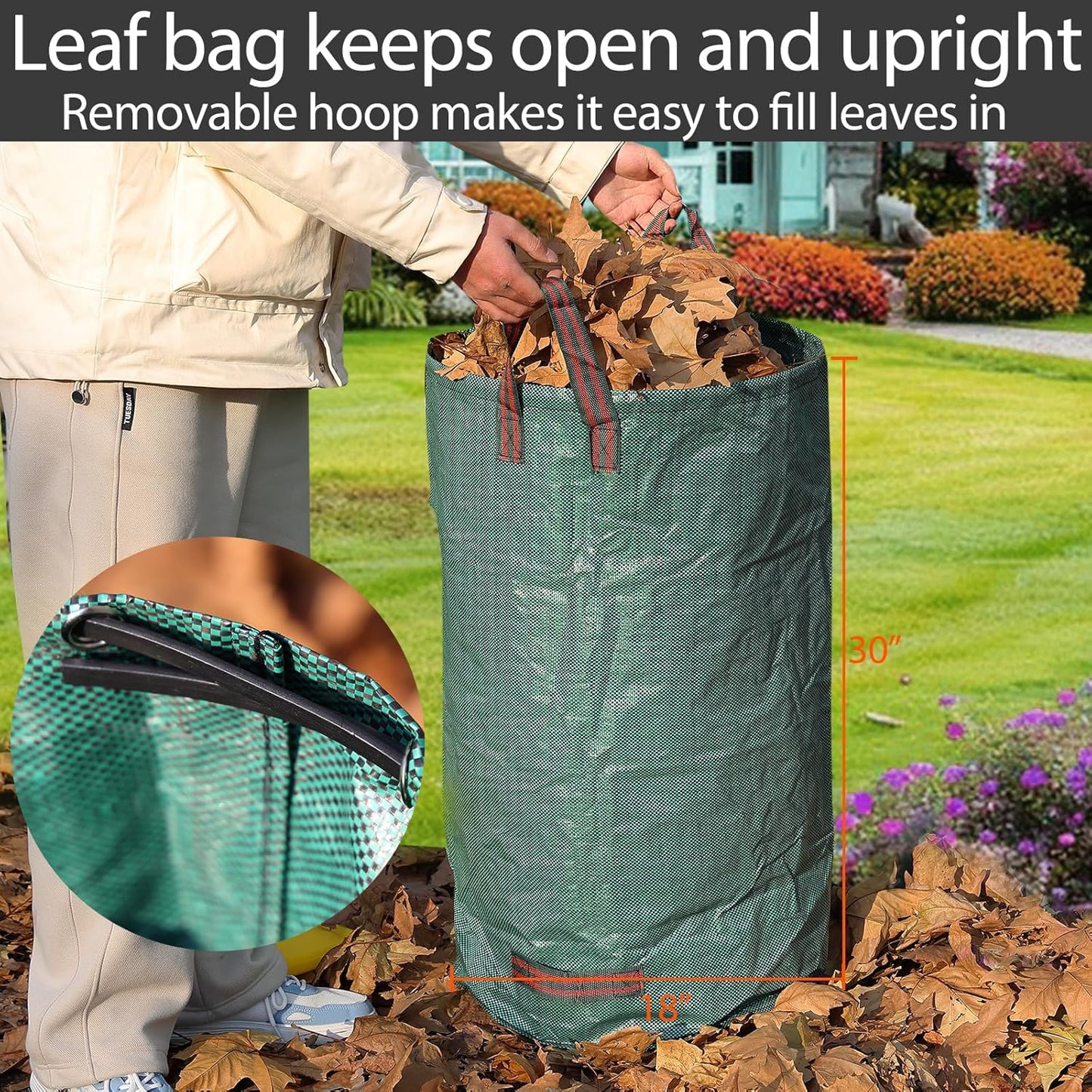 Rake, Metal Garden Leaf Rake for Leaves with 32 Gallon Lawn and Leaf Bags & Leaf Scoops, Adjustable 11 Tines 9" Wide Small Adult Kids Lawn Shrub Yard Landscape Rake Heavy Duty Long Handle 30-60