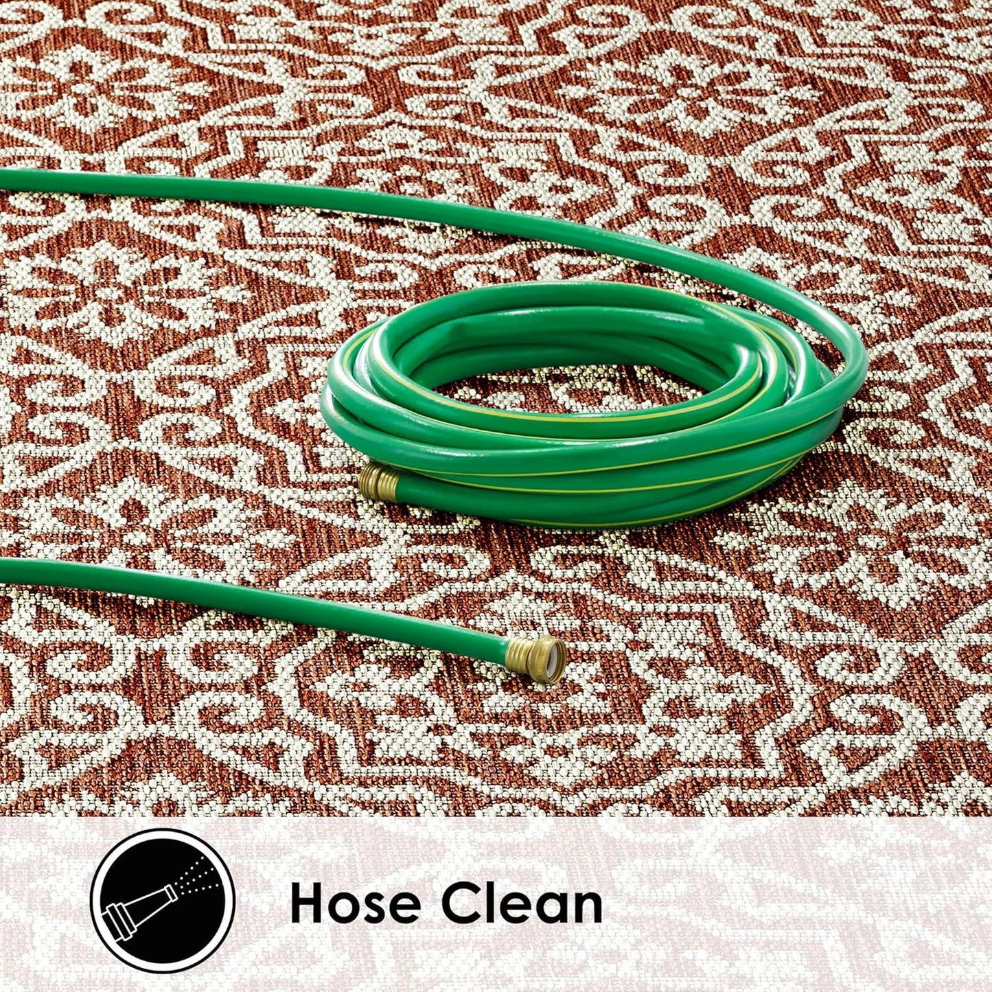 Nicole Miller New York Patio Country Julia Transitional Geometric Indoor/Outdoor Area Rug, Terracotta/Ivory, 7'9"x10'2"