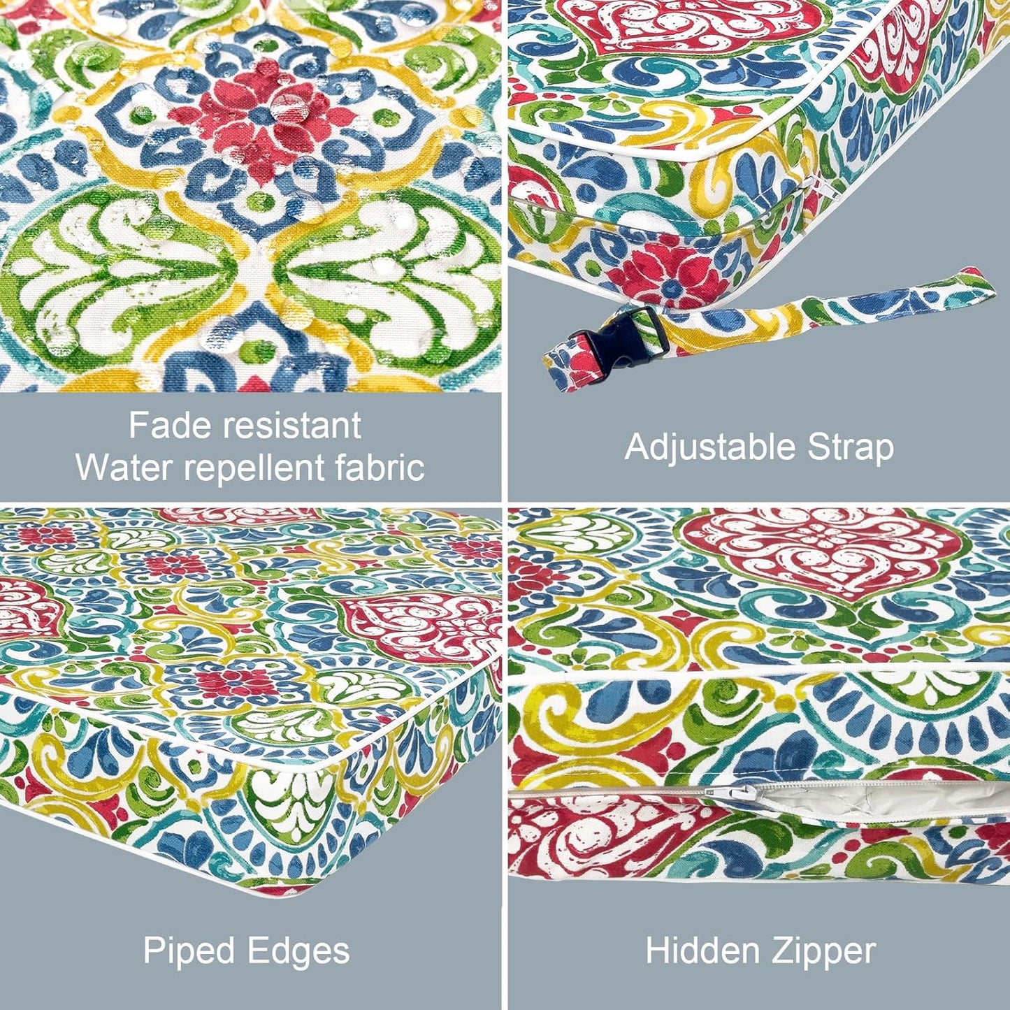 LVTXIII Patio Chair Cushions 22"x22"x3", Water-Repellent Outdoor Seat Cushions for Patio Furniture, Square Chair Pads with Ties for Home Garden Decoration, Set of 2, Damask Red