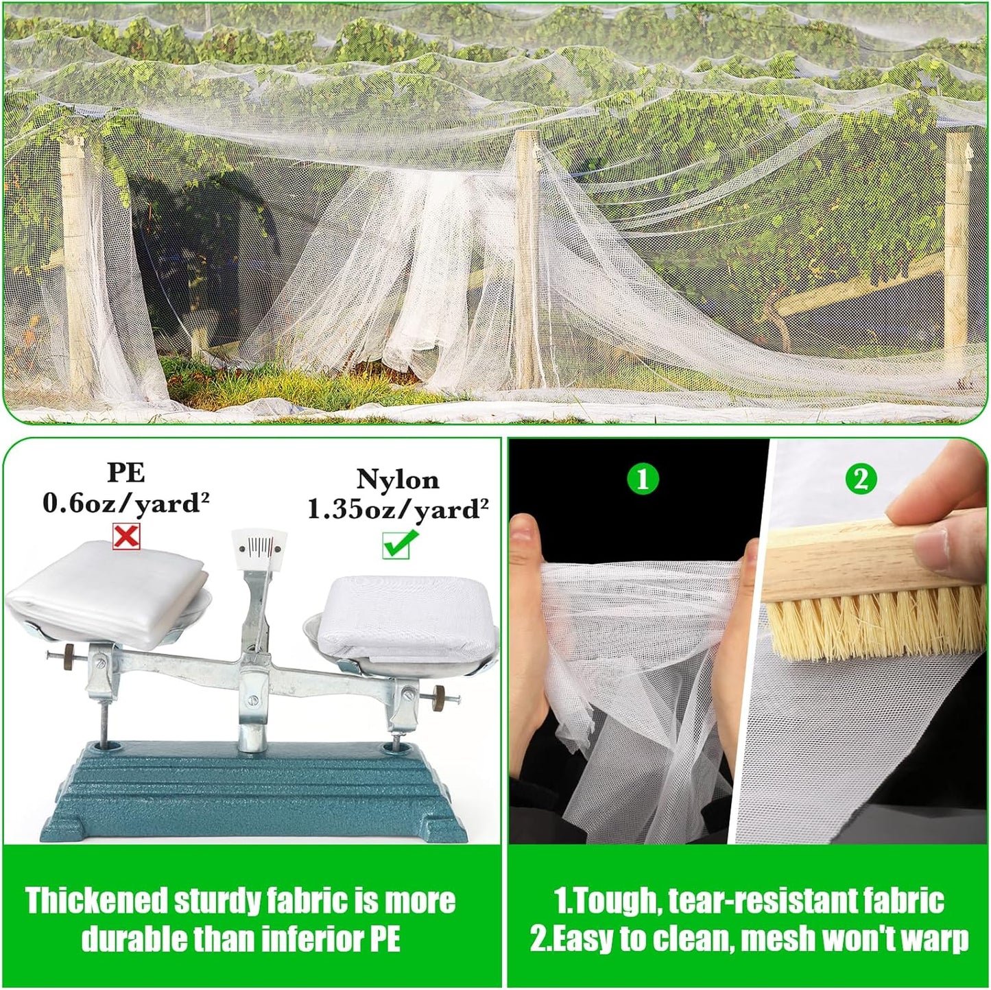 9.8 x 32.8ft Thicker Garden Mesh Netting,Ultra Fine Plant Row Covers,PPT Nano Mosquito Netting Screen Bird Barrier Net for Outdoor Vegetable Plants Fruits Flowers,Patios Balconies,33% Shading Rate