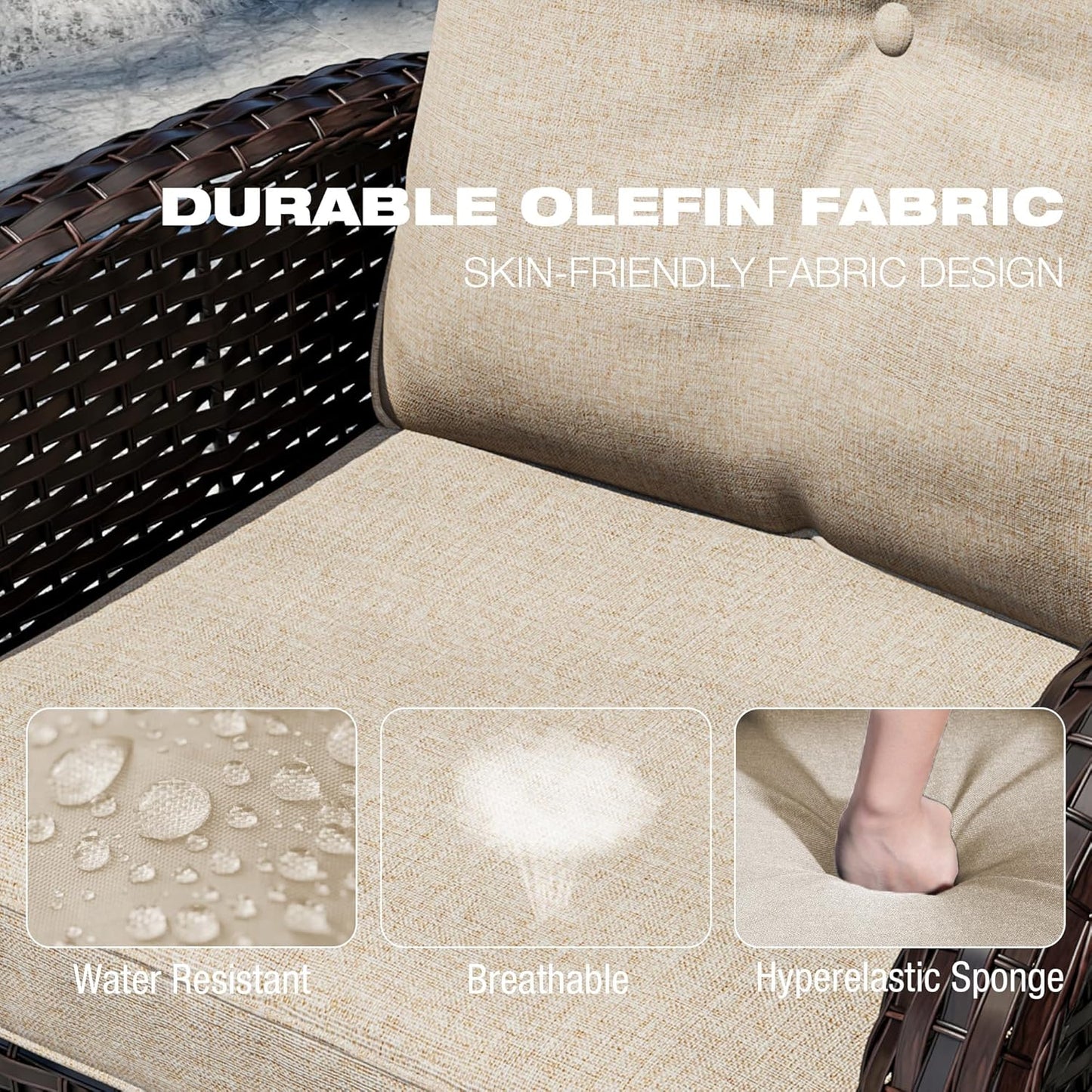 Joyside Outdoor Swivel Rocker Chairs, 3 Piece Wicker Patio Set with Thick Cushion and Side Table, Rattan Patio Swivel Rocking Chairs for Porch, Deck Use (Brown/Beige, 3 PCS)