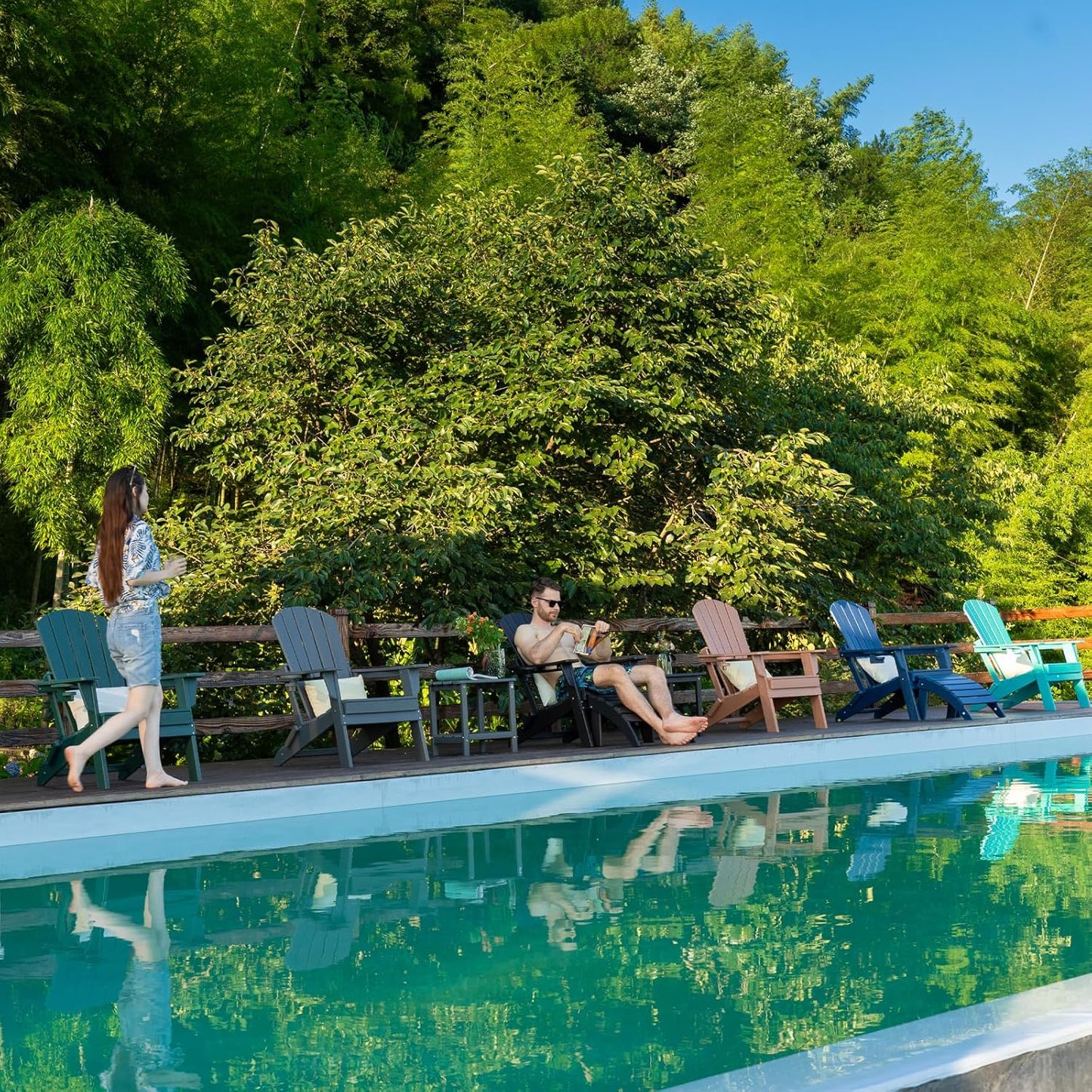 Folding Adirondack Chair with Cup Holder Set of 2, HDPE Patio Chairs,All-Weather Outdoor Chairs for Backyard, Deck,Fire Pit-Coffee