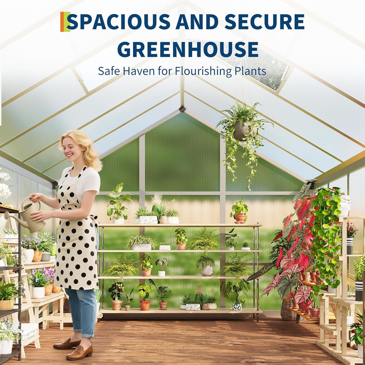 6 x 8 FT Greenhouse, Greenhouses for Outside, Polycarbonate Greenhouse with Aluminum Frame, Lockable Door and Ajustable Roof Vent for Backyard, Green Houses for Outside Garden Backyard, Patio