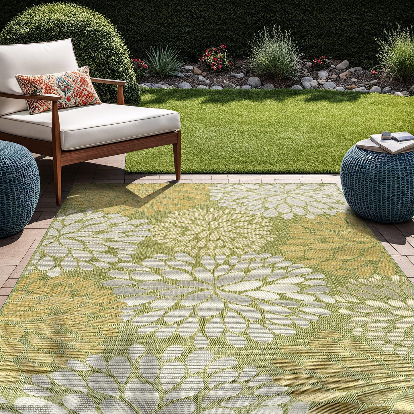 Beverly Rug Outdoor Rug 6x9 Modern Exotic Tropical Leaf Area Rugs for Indoor and Outdoor Patio Deck Porch Garden Water Resistant Washable Outside Carpet (6 x 9 Green)