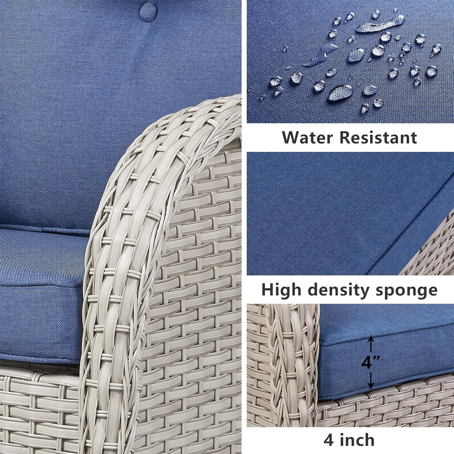 HUMMUH Swivel Patio Chair 3 Piece PE Wicker Patio Furniture Set with Rocking Chairs and Side Table Outdoor Bistro Set for Porch,Garden,Deck,Poolside